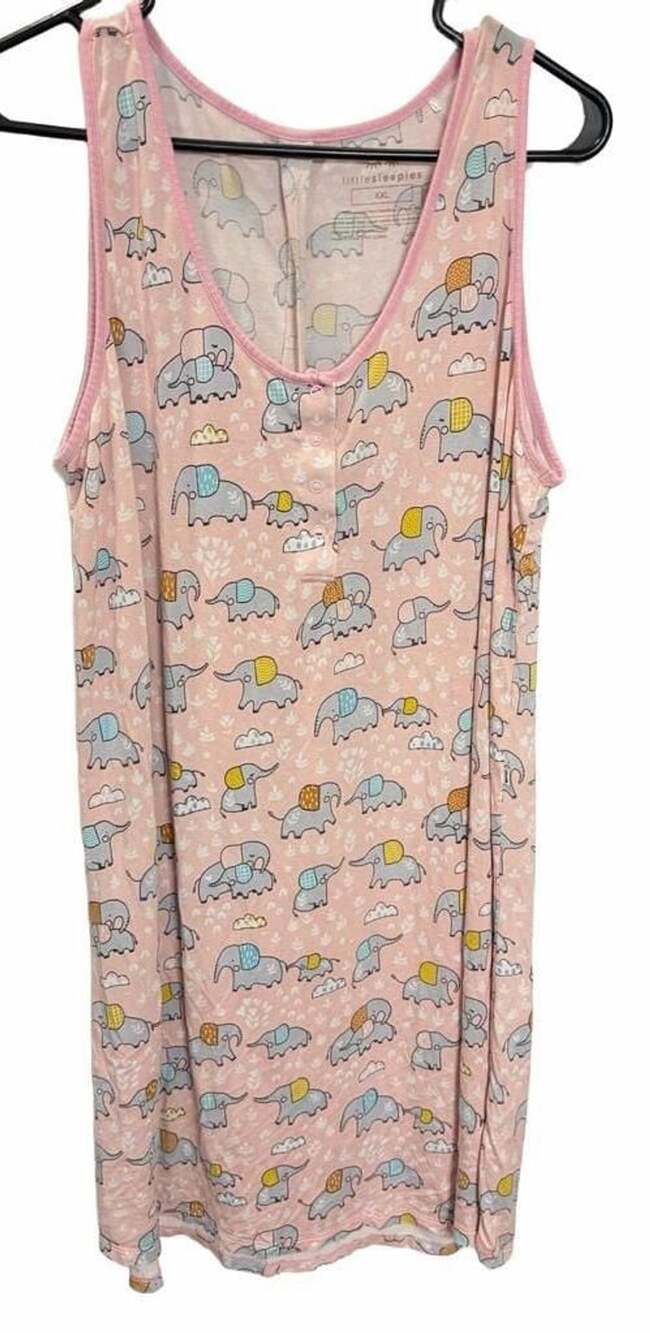 Little Sleepies Women's Nightgown XXL Elephant Snuggles Bamboo Pink